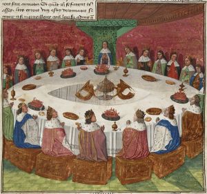 Round Table and vision of the Grail, from an illustrated manuscript, ca 1470, by Evrard d'Espinques.
